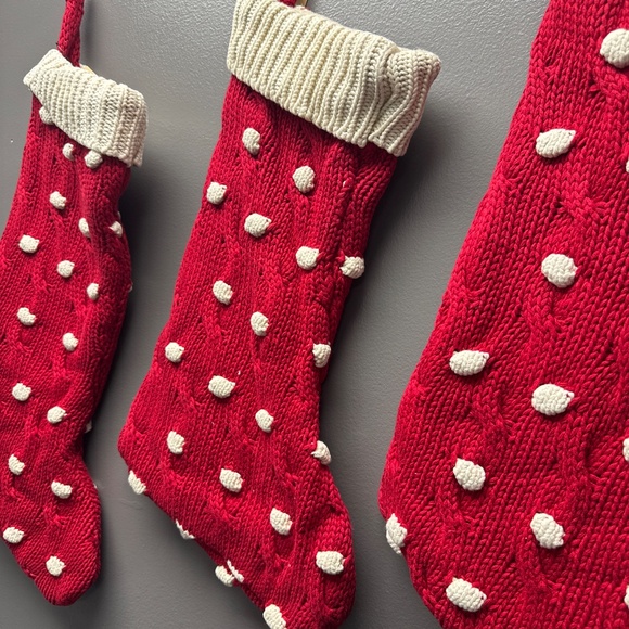 Set of 3 Creative Co-Op 20' H Cotton Knit Stocking w/Dots, Red & Cream Color - Picture 2 of 3